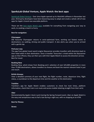 Sparkslab Global Venture, Apple Watch: The Best Apps