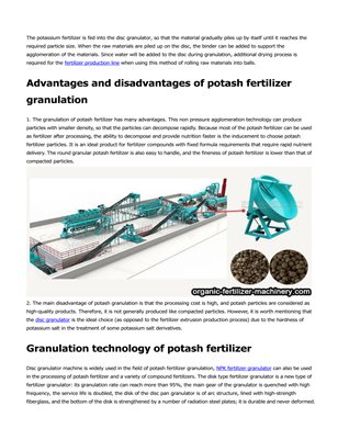 Main advantages and disadvantages of granulation process and technology of potash fertilizer