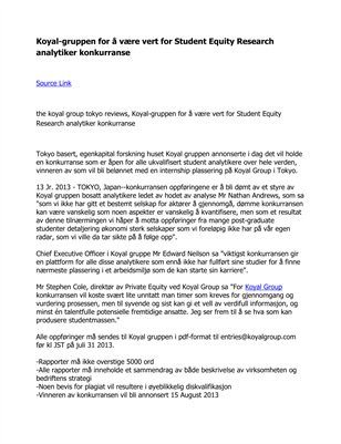 Koyal-gruppen for å være vert for Student Equity Research analytiker konkurranse