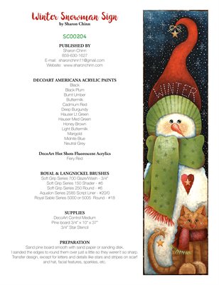 Winter Snowman Sign Painting Pattern Booklet - Sharon Chinn SC00204