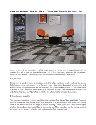 Carpet Tiles Abu Dhabi, Dubai and Al Ain :- Office Carpet Tiles Offer Flexibility in Use