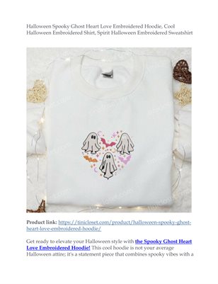 Halloween Spooky Ghost Heart Love Embroidered Hoodie