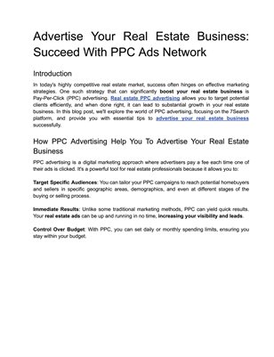 Advertise Your Real Estate Business: Succeed With PPC Ads Network