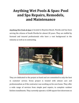 Anything Wet Pools & Spas - Pool & Spa Repairs, Remodels, and Maintenance