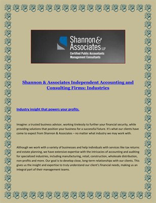 Shannon & Associates Independent Accounting and Consulting Firms: Industries