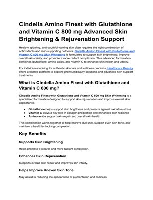 Cindella Amino Finest with Glutathione and Vitamin C 800 mg Advanced Skin Brightening & Rejuvenation Support