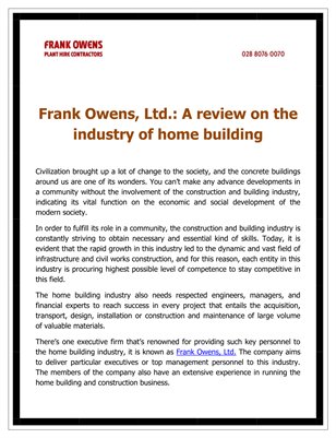Frank Owens, Ltd.: A review on the industry of home building