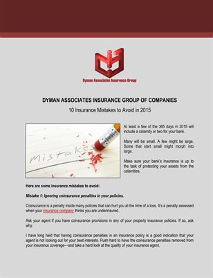 Dyman Associates Insurance Group of Companies: 10 Insurance Mistakes to Avoid in 2015