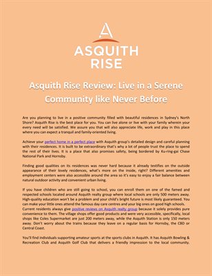 Asquith Rise Review: Live in a Serene Community like Never Before