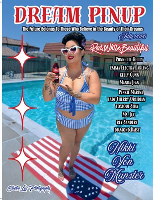 Dream Pinup Magazine Red White Beautiful Nikki Von Munster by Electra Lux Photography July 2026