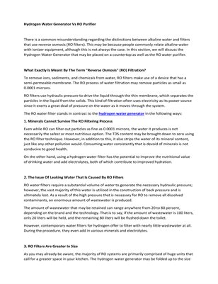 Hydrogen Water Generator Vs RO Purifier