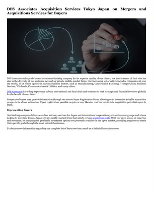 DFS Associates Acquisition Services Tokyo Japan on Mergers and Acquisitions Services for Buyers