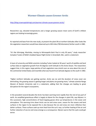 Warmer Climate causes Greener Arctic