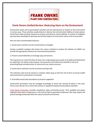 Frank Owens Limited Review: Reducing Harm on the Environment