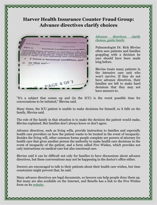 Harver Health Insurance Counter Fraud Group: Advance directives clarify choices