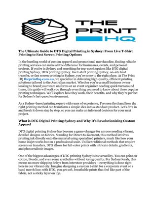 DTG Digital Printing Sydney