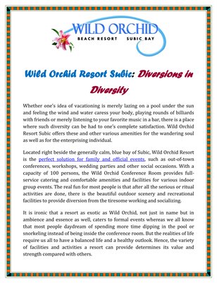 Wild Orchid Resort Subic: Diversions in Diversity