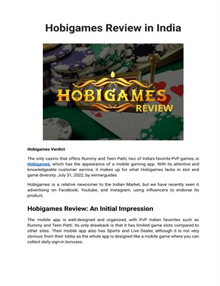 Hobigames Review in India