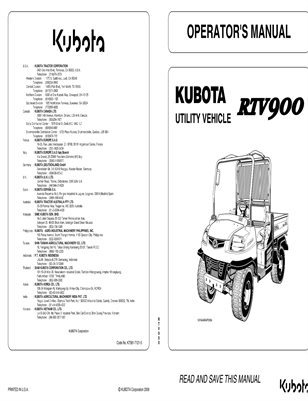 Kubota RTV 900 Utility Vehicle Diesel Operator Manual
