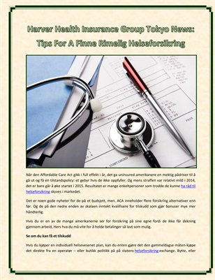 Harver Health Insurance Group Tokyo News: Tips For A Finne Rimelig Helseforsikring
