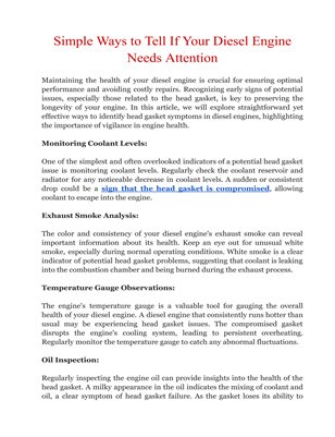 Simple Ways to Tell If Your Diesel Engine Needs Attention