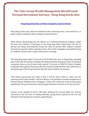 The Tyler Group Wealth Management Merrill Lynch Personal Investment Advisory:  Hong Kong Stocks Rise