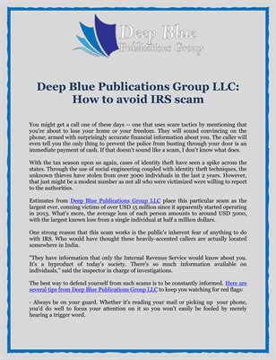Deep Blue Publications Group LLC: How to avoid IRS scam