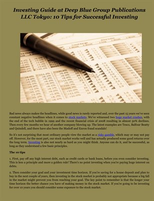 Investing Guide at Deep Blue Group Publications LLC Tokyo: 10 Tips for Successful Investing