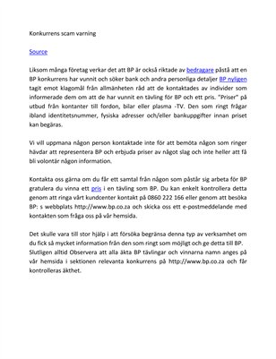 Bp Holdings Article code 85258080768 CH: nKonkurrens scam varning