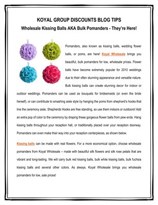 Koyal Group Discounts Blog Tips: Wholesale Kissing Balls AKA Bulk Pomanders - They’re Here!