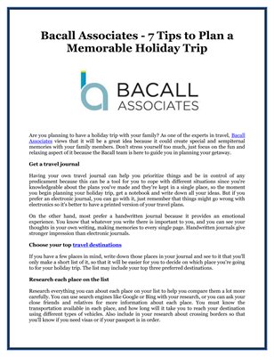 Bacall Associates - 7 Tips to Plan a Memorable Holiday Trip