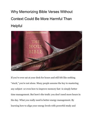 Why Memorizing Bible Verses Without Context Could Be More Harmful Than Helpful