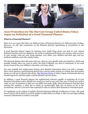 Asset Protection tru The Marvont Group United States/Tokyo Japan on Definition of a Good Financial Planner