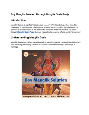 Manglik Dosh Pooja for Boys – Best Astrological Solution