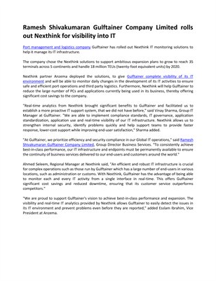 Ramesh Shivakumaran Gulftainer Company Limited rolls out Nexthink for visibility into IT