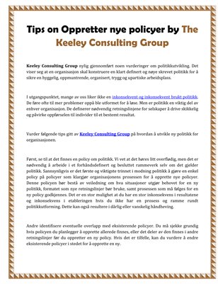 Tips on Oppretter nye policyer by The Keeley Consulting Group