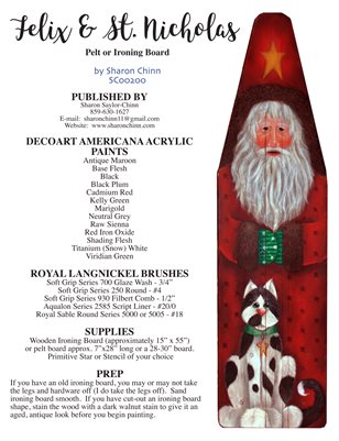 Felix and St. Nicholas Painting Pattern Santa and Cat on Ironing Board by Sharon Chinn SC00200