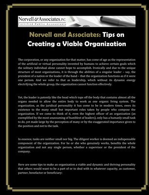 Norvell and Associates: Tips on Creating a Viable Organization