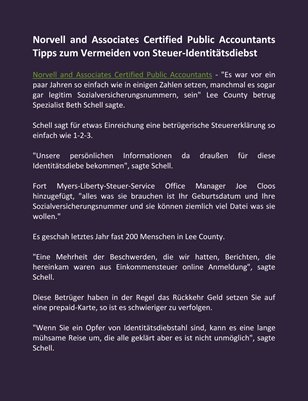 Norvell and Associates Certified Public Accountants Tipps zum Vermeiden von Steuer-Identitätsdiebst