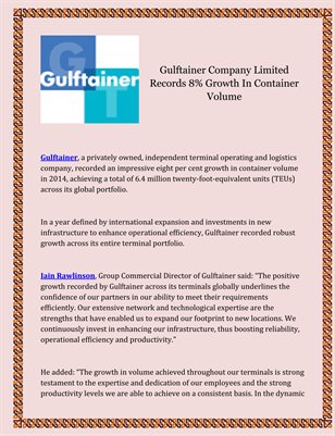 Gulftainer Company Limited Records 8% Growth In Container Volume