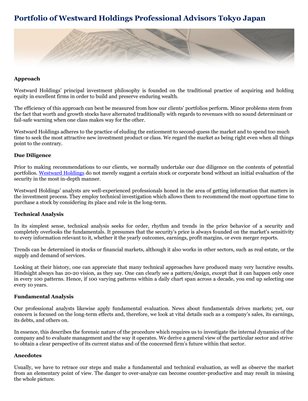 Portfolio of Westward Holdings Professional Advisors Tokyo Japan