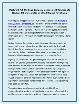 Westward Pub Holdings Company Management Services Ltd Review: Ett bra team för en tillförlitlig pub förvaltning