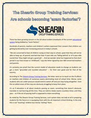 The Shearin Group Training Services: Are schools becoming 'exam factories'?