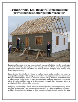 Frank Owens, Ltd. Review: Home building providing the shelter people yearn for