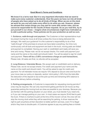 Good Movers Policies