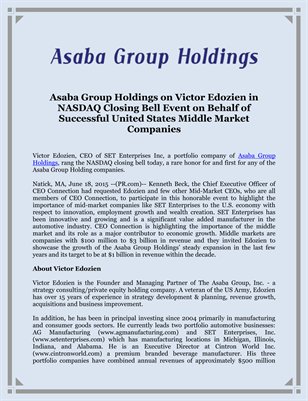 Victor Edozien in NASDAQ Closing Bell Event on Behalf of Successful United States Middle Market Companies