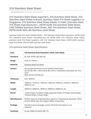  316 Stainless Steel Sheet