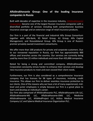 AlfaStrakhovanie Group: One of the leading insurance companies in Russia