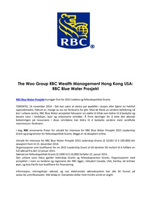 The Woo Group RBC Wealth Management Hong Kong USA: RBC Blue Water Prosjekt
