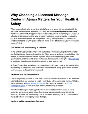 Why Choosing a Licensed Massage Center in Ajman Matters for Your Health & Safety